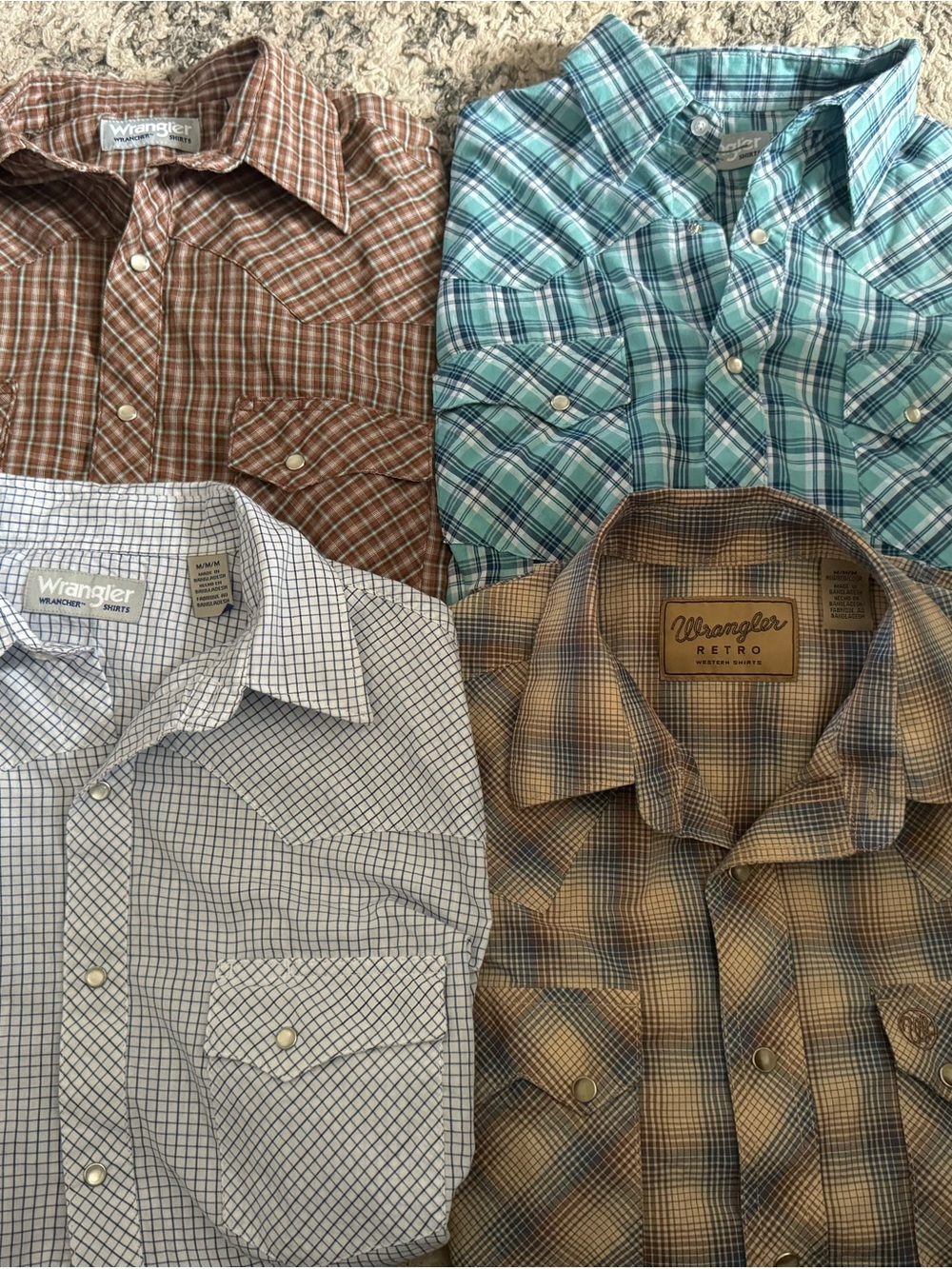 Wrangler Men's Plaid Button-Down Shirts - Brown, Teal, White, Tan